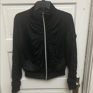 Wet Seal Black Bomber Jacket with Silver Zip